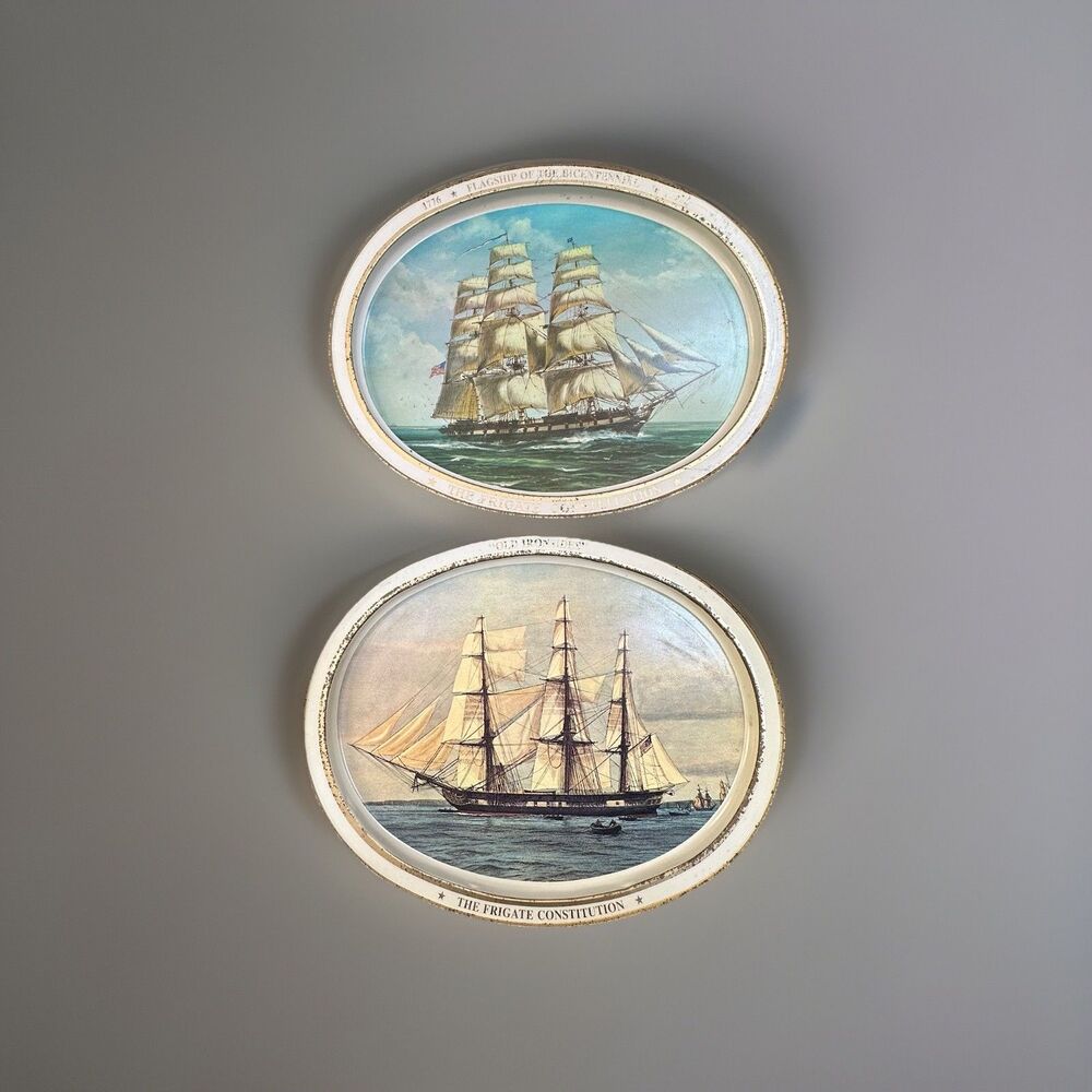 1976 Bicentennial Tray Set – Constellation & Old Ironsides Nautical Decor